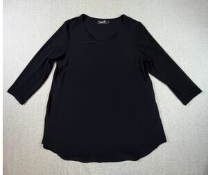 Sympli Women 12 Black Slinky Knit 3/4 Sleeve Minimalist Travel Stretch Top